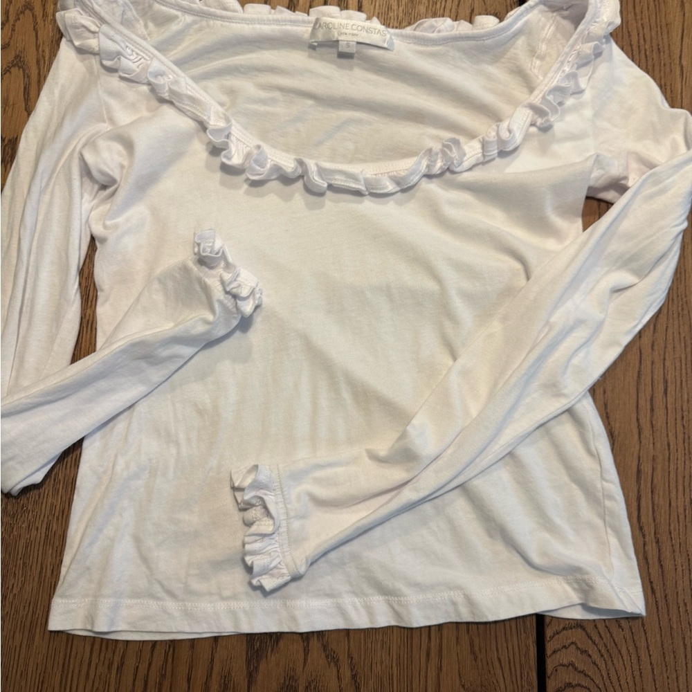 Caroline Constas White Ruffle Long Sleeve Top